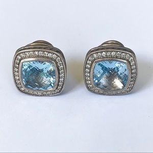 David Yurman Albion Earrings Blue Topaz & Diamonds